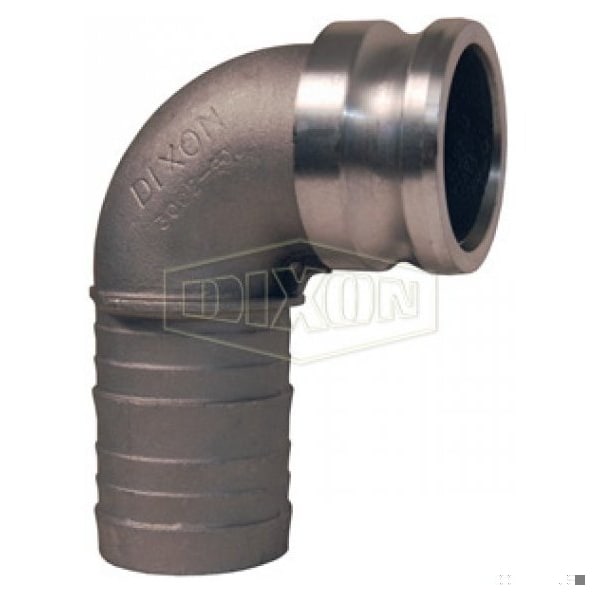 Type E 90Deg Cam and Groove Elbow, 4 in, Male Adapter x Hose Shank, Aluminum, Domestic